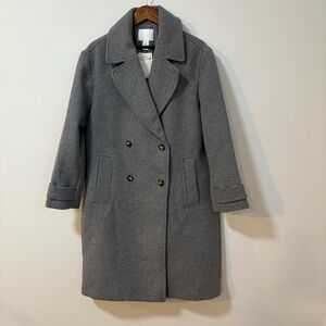H&M Gray Double Breasted Long Overcoat Women’s M NWT Minimalist